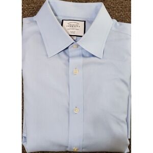 Charles Tyrwhitt Men's Blue Non-Iron Slim-Fit Dress Shirt Size 16.5 X 35